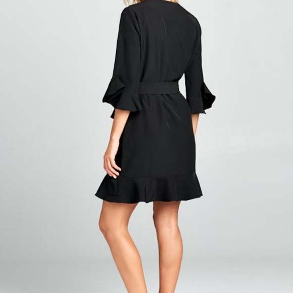 ReneeC. Women's Bell Sleeve Waist Tie Mini Dress - Picture 3 of 4
